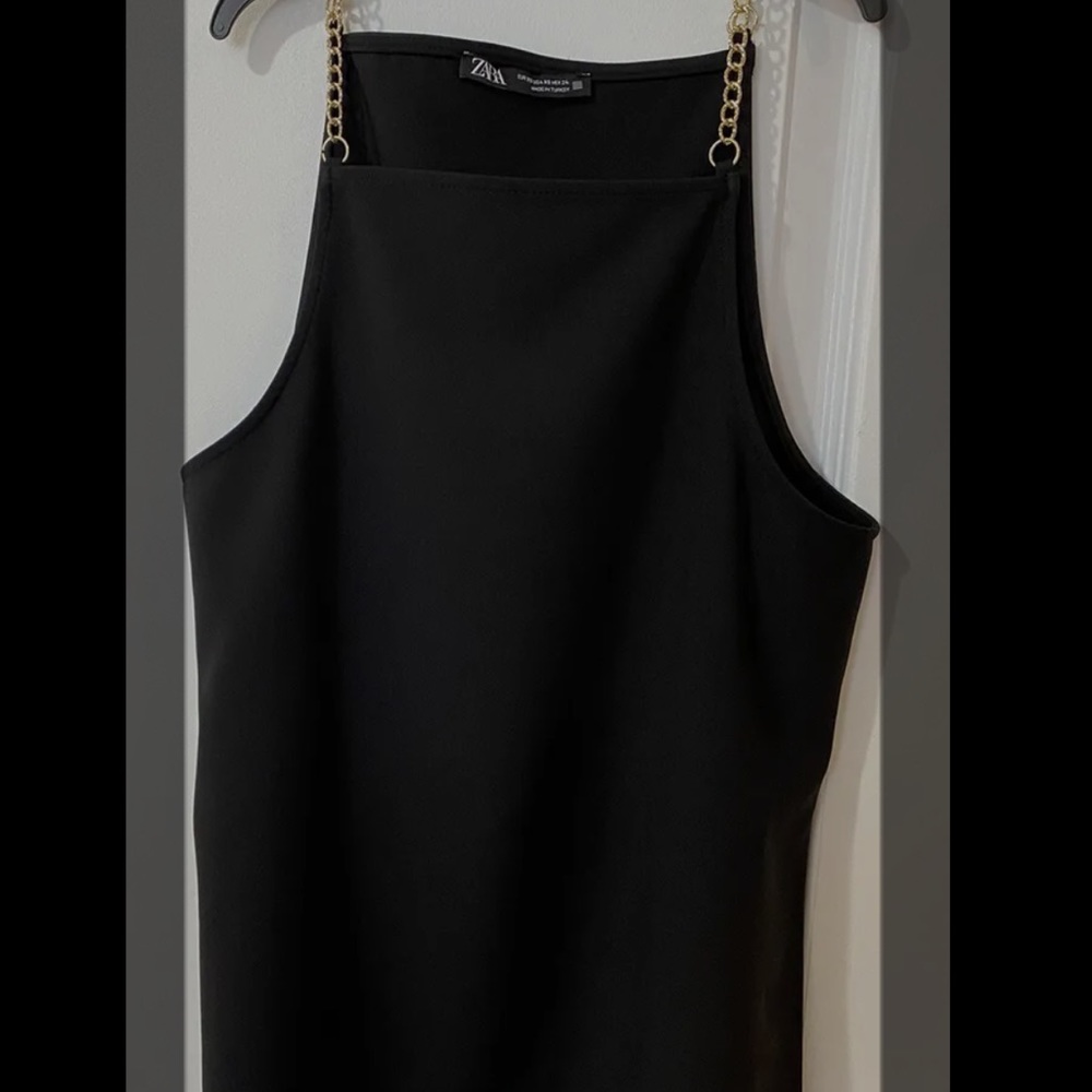 Zara Black Vest Tank Top With Gold Chain Strap